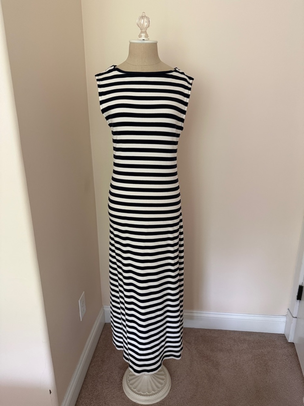 J. Crew Black and White Striped Sleeveless Maxi Dress